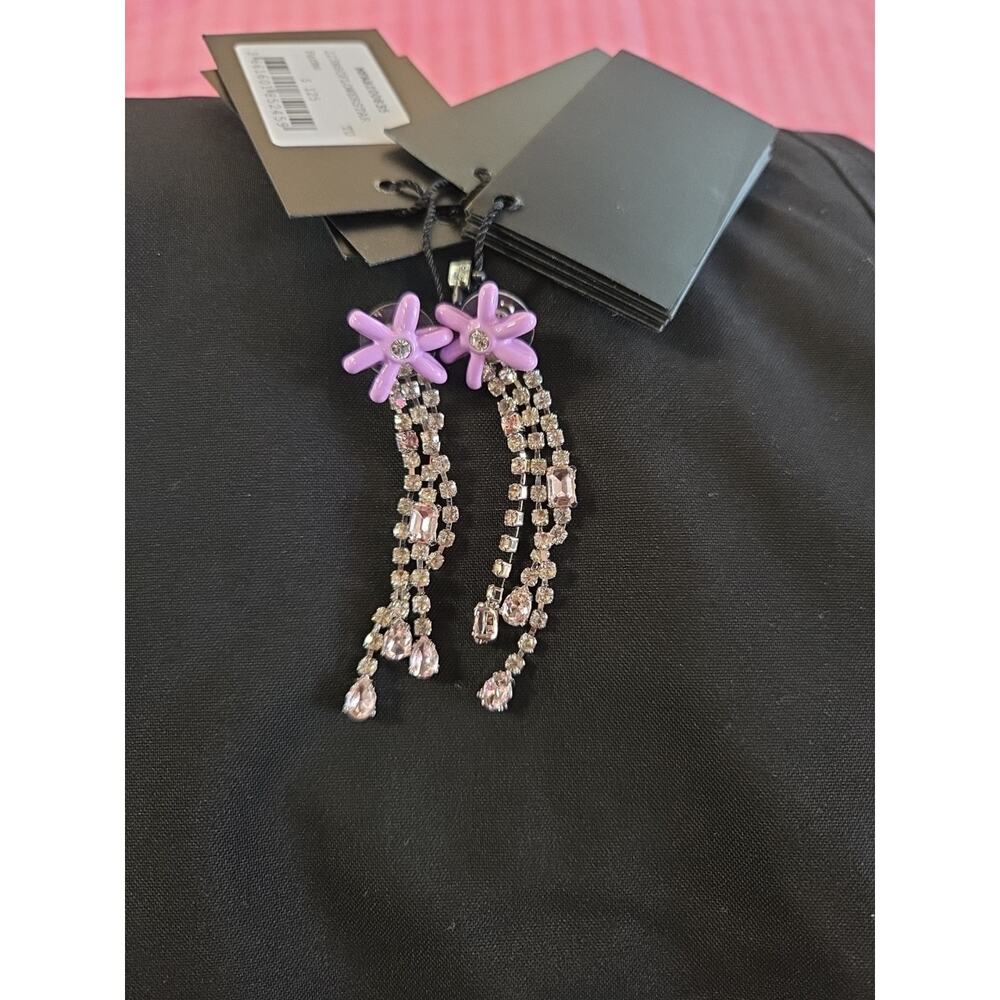 Maje Purple Floral Rhinestone Earrings Prom Wedding FORMAL JEWELRY New $125